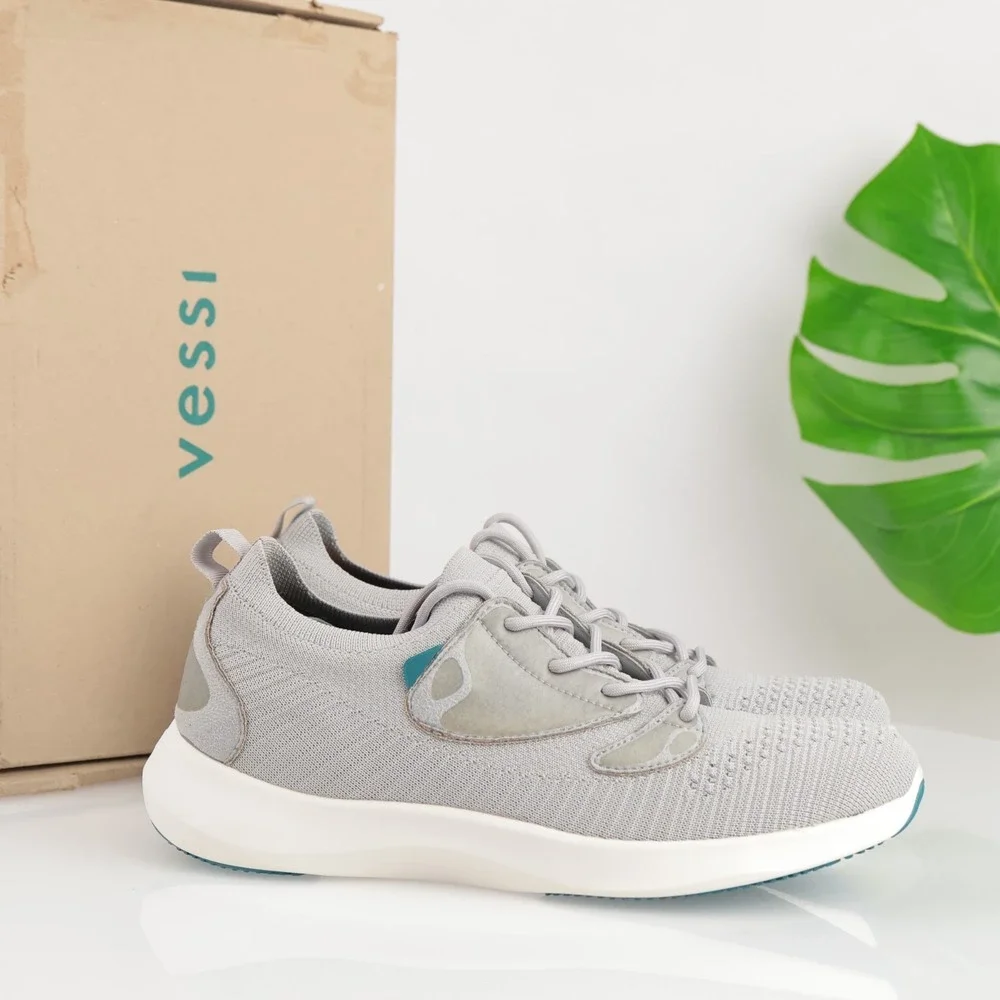 Vessi Womens Everyday 2.0 Move Sneaker Size 9 Waterproof Gray Knit Lace Up Shoes